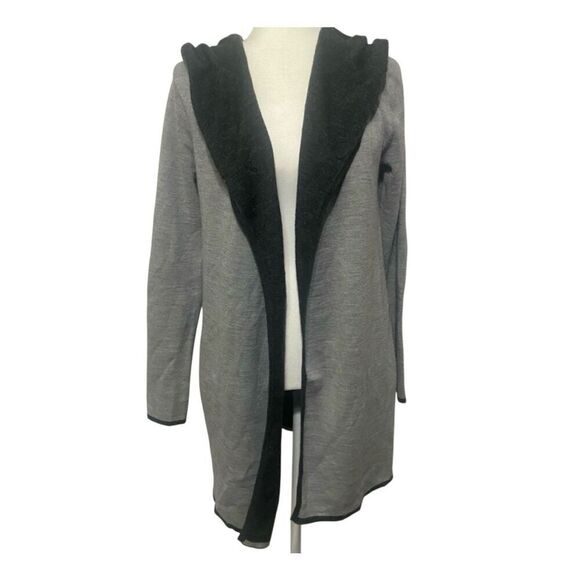 ✨BNCI By Blanc Noir EUC wool blend hooded long line open front sz M cardigan✨ - Picture 3 of 9